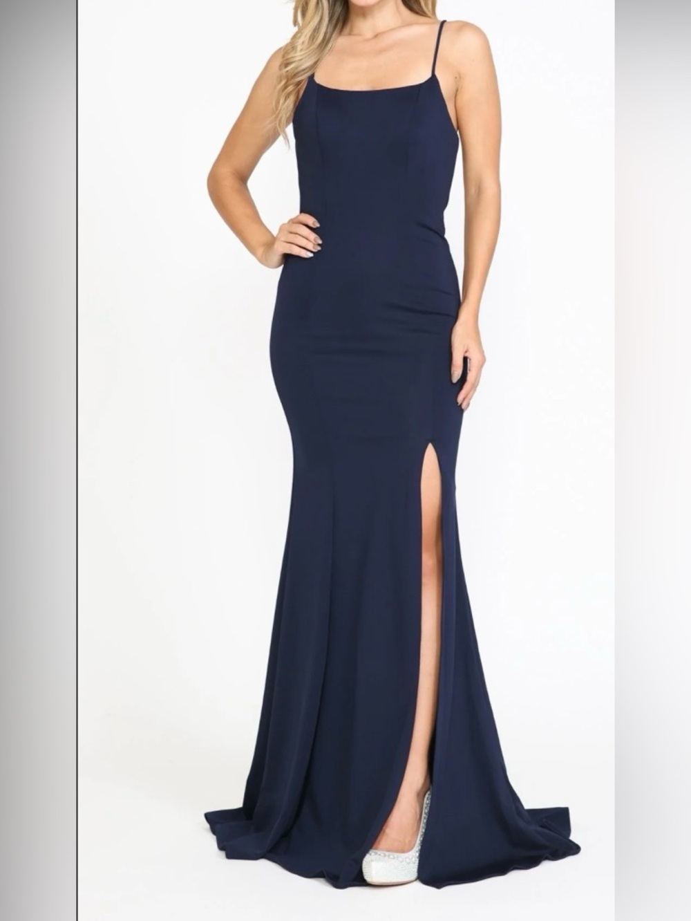 Women's Formal/Prom dress. Ed Young Navy Long Form Fitted Dress. Style 8376.
